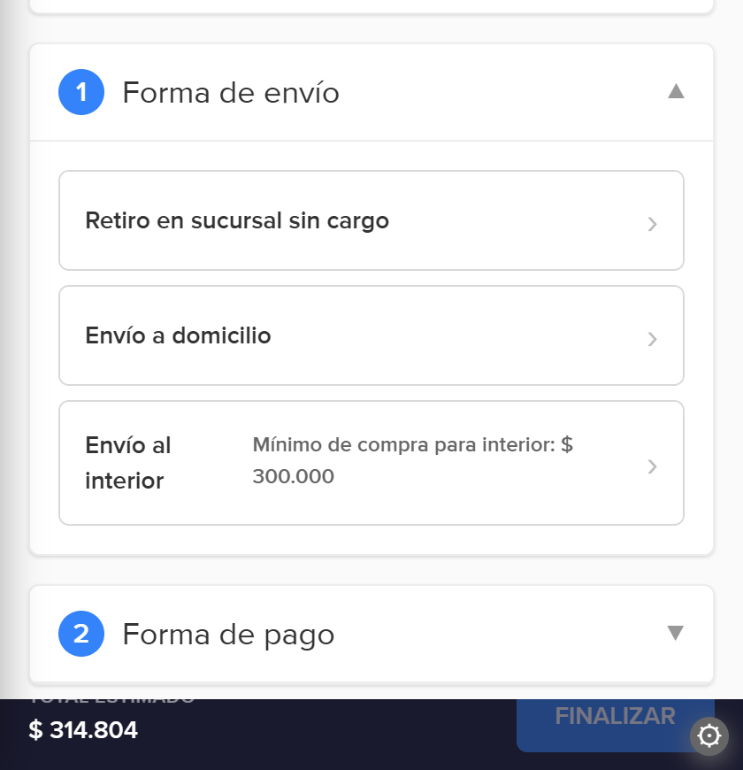 Elegís forma de envío y pago